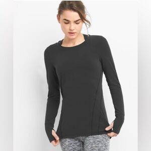 GAP FIT - Active Long Sleeve, Scoop Neck Breathe Tee - Black/Dark Grey - XL